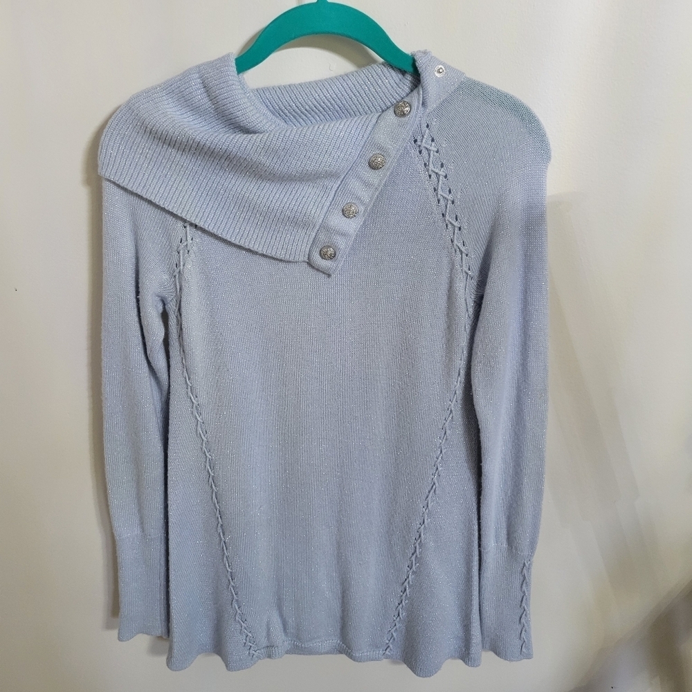 White House Black Market Shimmery Light Blue Blue Cowl Neck Sweater, Sz XSP